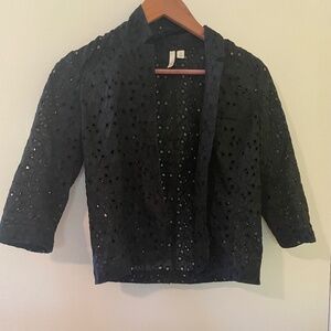 Small Frenchi Black Open Front Blazer With Collar And Holes